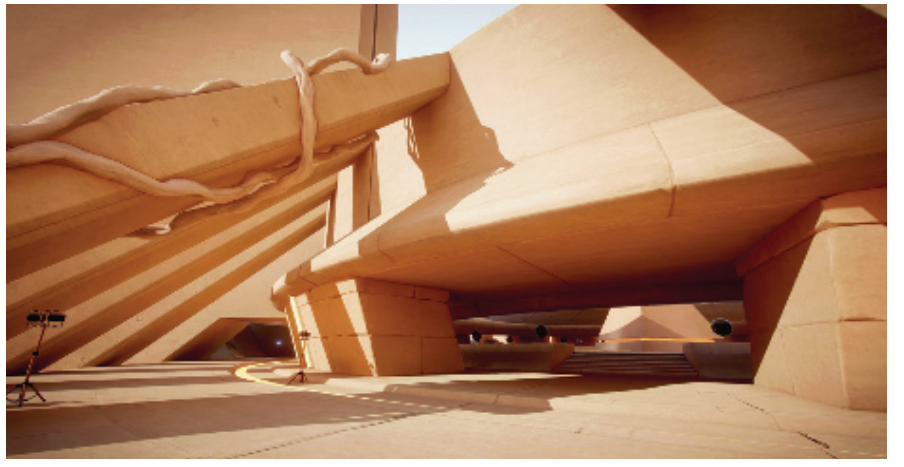 图11.26：由Geomerics实现Enlighten系统的可以实时生成全局光照效果。这张图片展示了它与Unity引擎集成的一个例子。用户可以自由地改变一天中的时间，打开或者关闭光源。所有的间接光照都会实时更新。