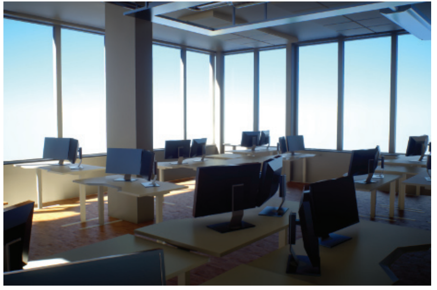 图11.40：这幅图像中的所有高光效果，都是使用随机屏幕空间反射（stochastic screen-space reflflection）算法渲染的 [1684] 。请注意反射效果的垂直拉伸，这是微表面模型反射的特点。