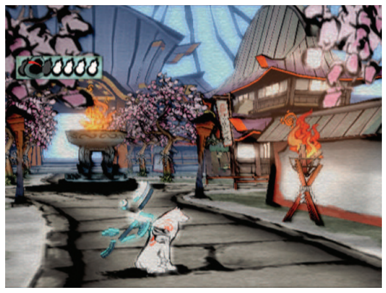 图15.2：一个来自于游戏《大神 （Okami） 》的实时NPR渲染示例。