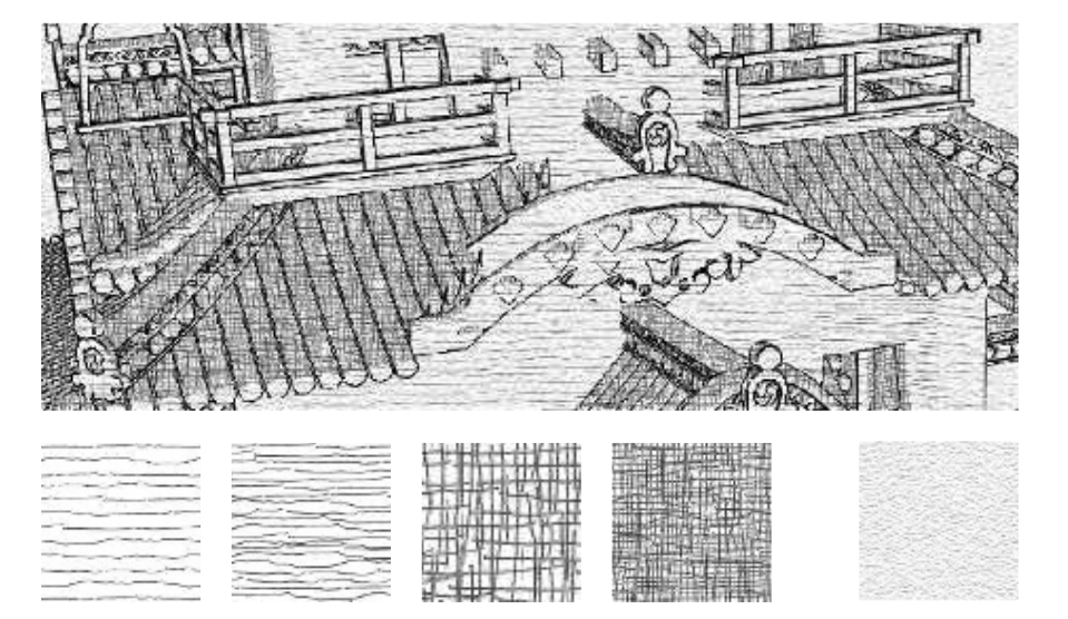 图15.20：使用纹理调色板、纸张纹理和contour边缘进行渲染的图像。