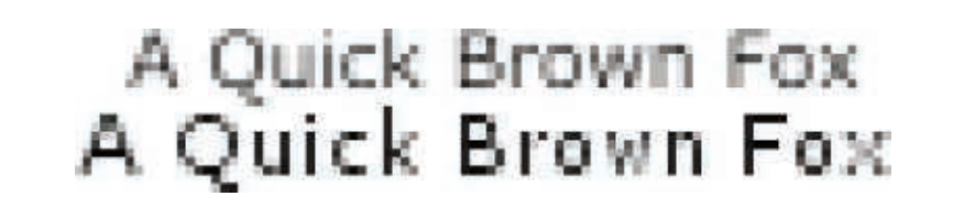 图15.27：Verdana字体的渲染结果，第一行没有使用微调，第二行使用了微调。 [1515]