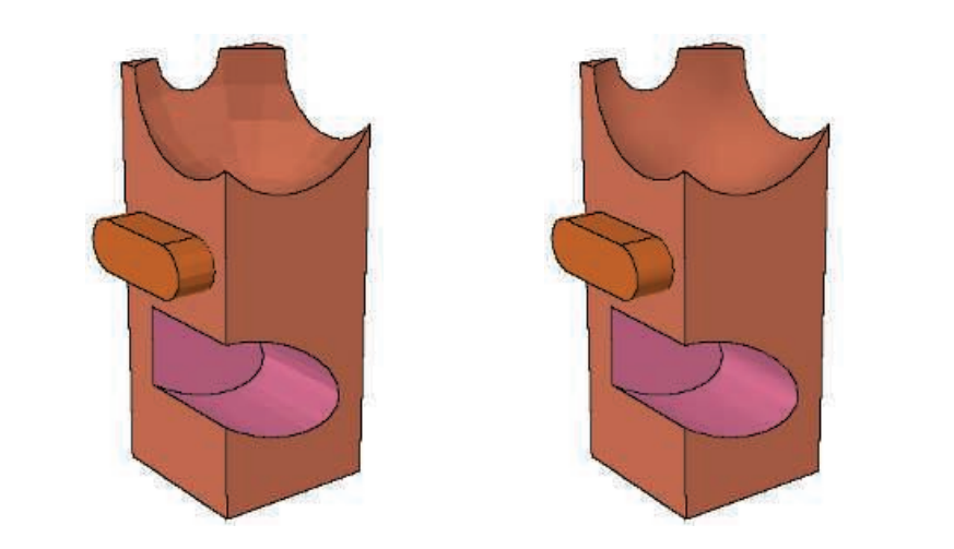 图16.11：左边的物体没有逐顶点的法线；右边物体有顶点的法线。