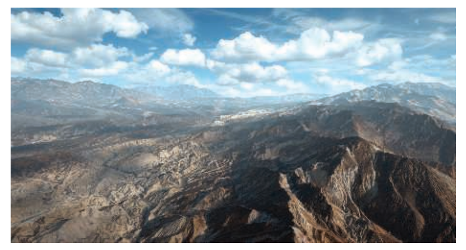 图19.51:这个地形渲染中包含了许多不同的LOD。