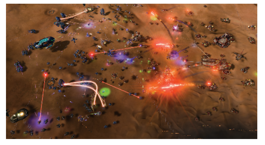 图20.15：游戏《奇点灰烬》的场景被大约一千个光源所照亮。每辆车和每颗子弹都至少包括一个光源。