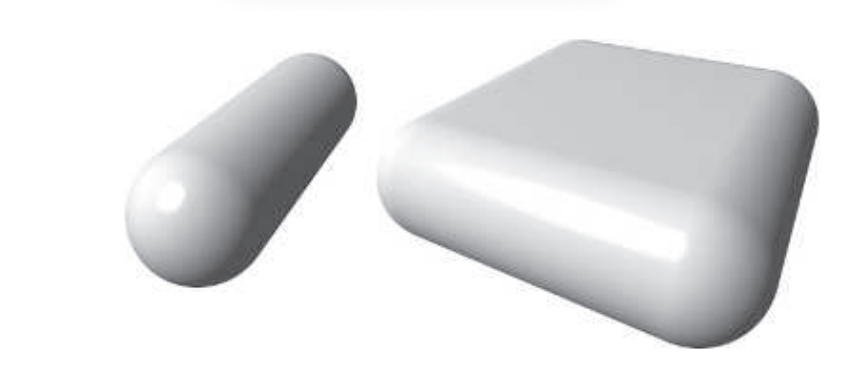 图22.5：线扫球体和矩形扫球体，又被称胶囊体（capsule）和含片体（lozenge）。