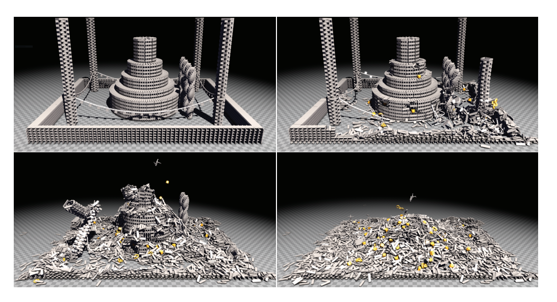 图25.1：刚体碰撞检测会使用数以万计的微小几何物体，主要是box，鸟居和少量的布娃娃。