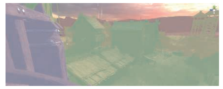 图7.20：阴影级联的可视化。图中紫色、绿色、黄色和红色分别代表了从近到远的四个级联阴影。